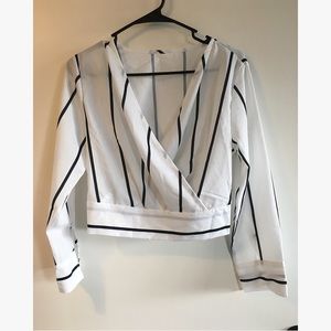 Cross-front sheer striped crop top